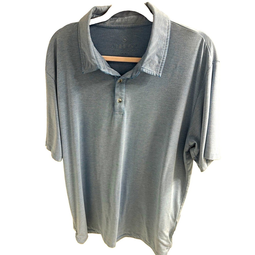 Free Fly Mens Bamboo Flex Polo Shirt XL Soft Blue Excellent Condition